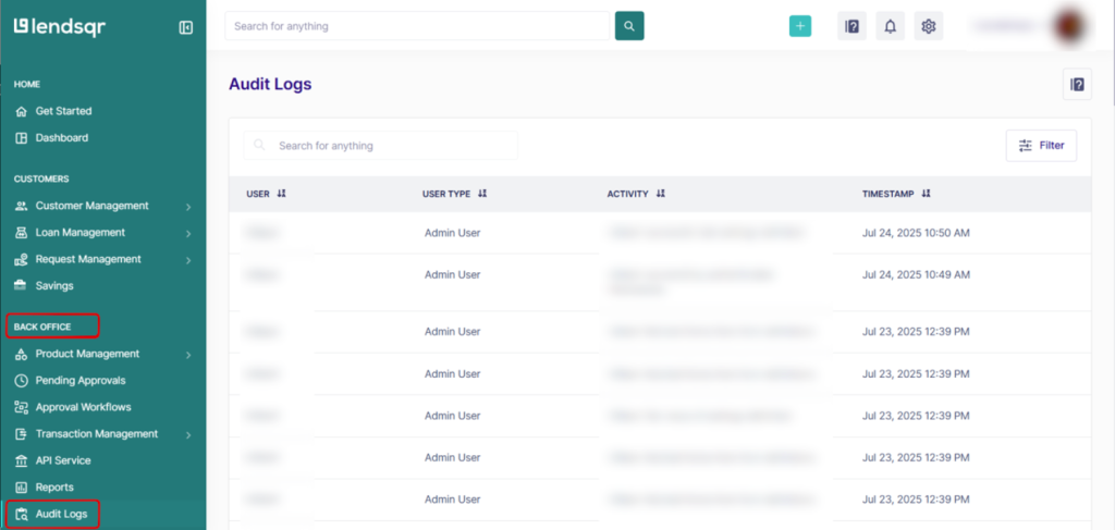 Introduction to audit logs on the lendsqr admin console