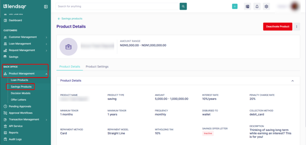 Saving products on the lendsqr admin console