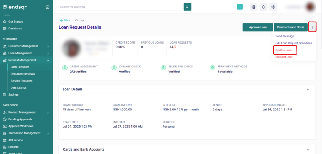 What does declined loan status mean?