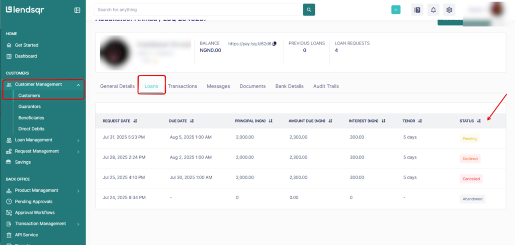 What does failed loan request mean?