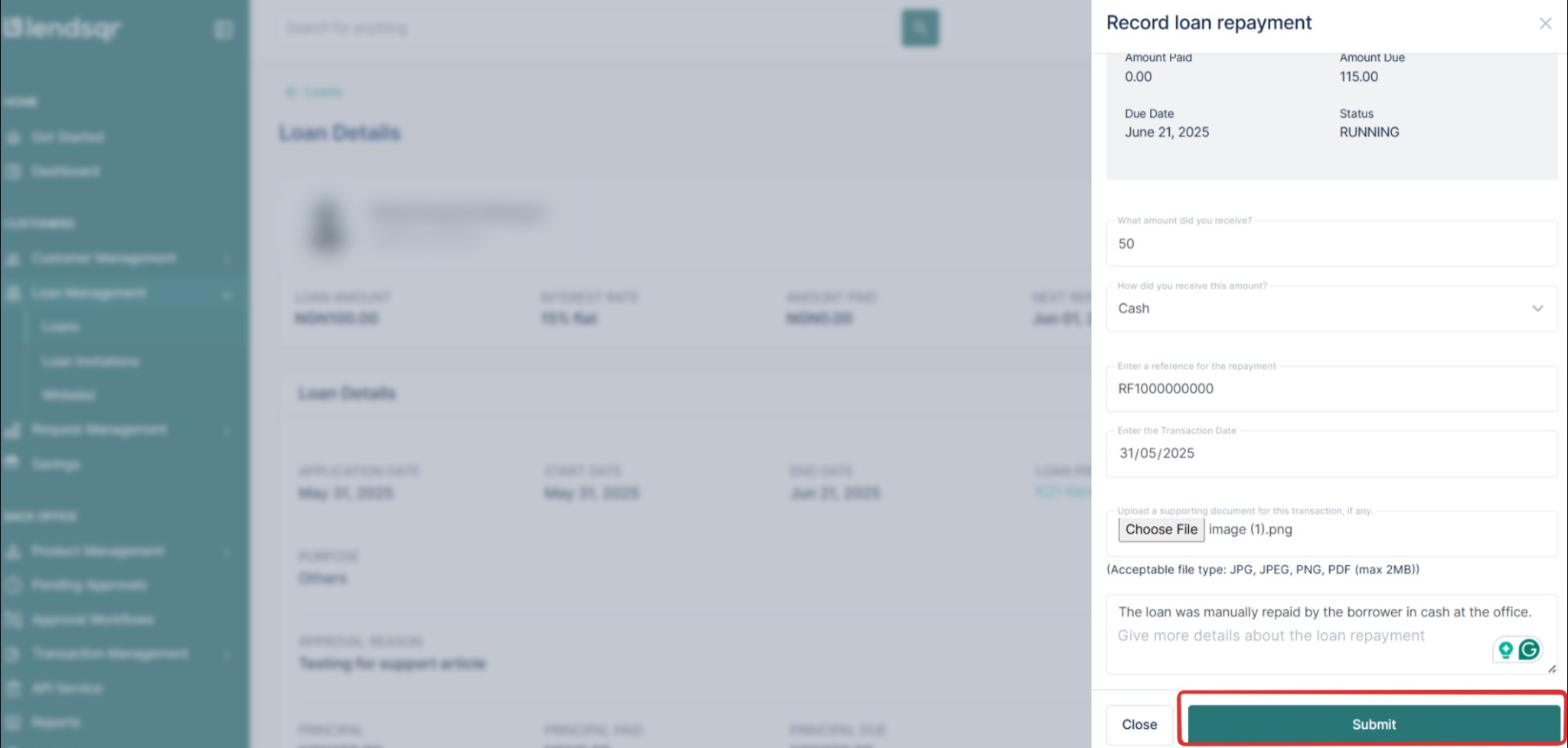 Repayment Transaction Recording loan repayment from external sources - Lendsqr Documentation