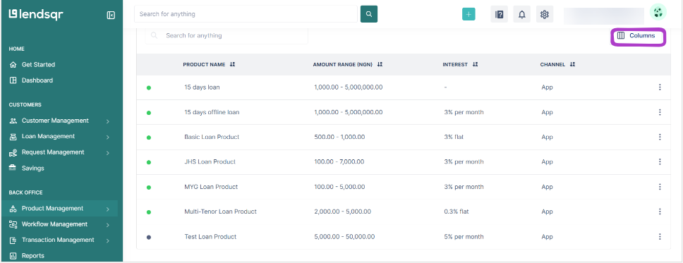 How to use the column filter on every table on the admin console