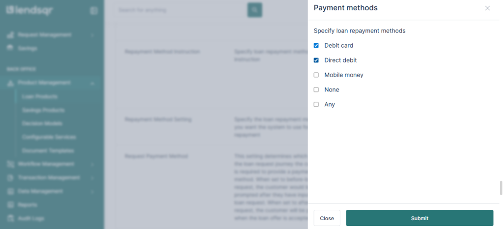 Adding a method for payment while booking a loan on Admin Console