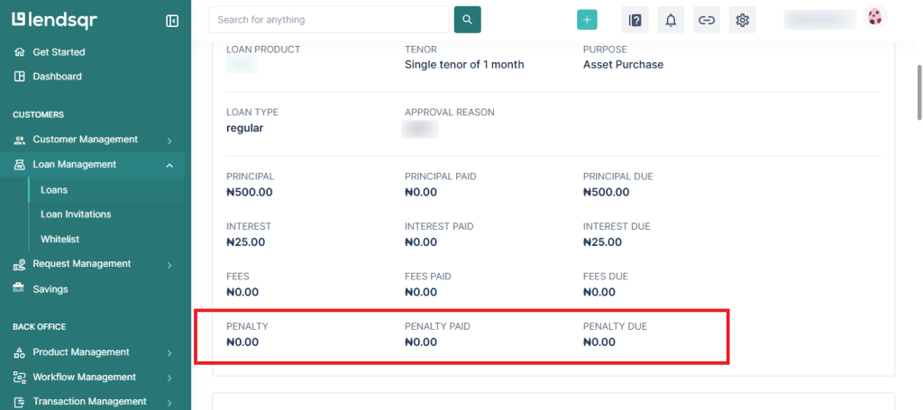 Viewing and editing penalty fees on loans