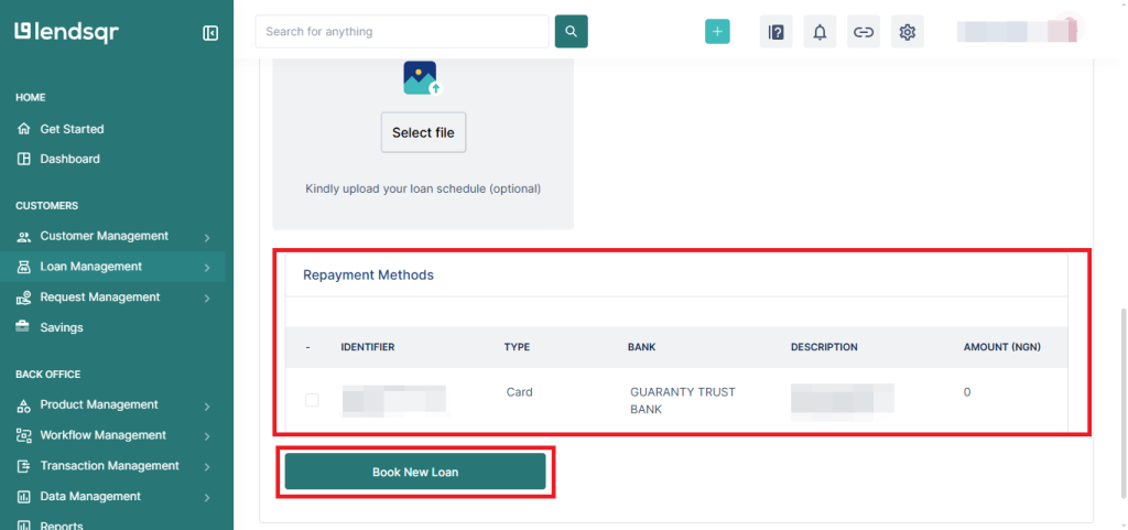 Adding a method for payment while booking a loan on Admin Console