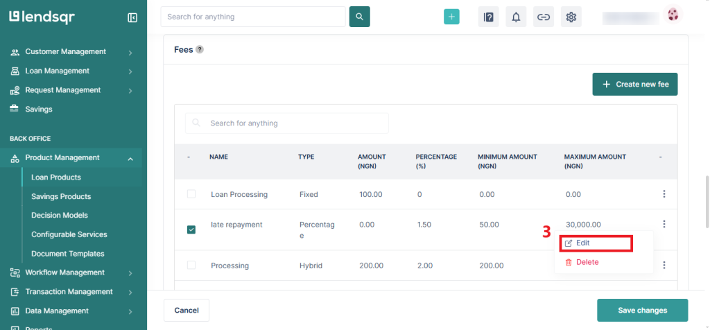Viewing and editing penalty fees on loans