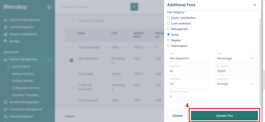 Viewing and editing penalty fees on loans