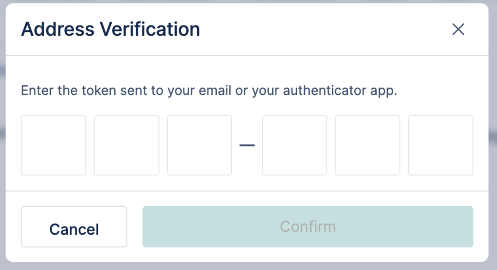 Screenshot of the two-factor authentication (2FA) token entry screen