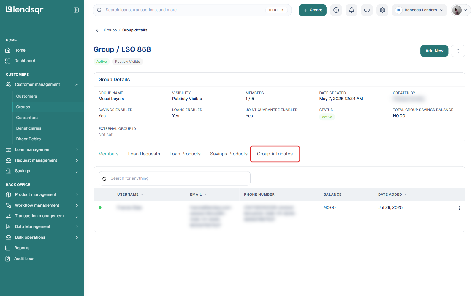 Group details page with Group Attributes tab highlighted