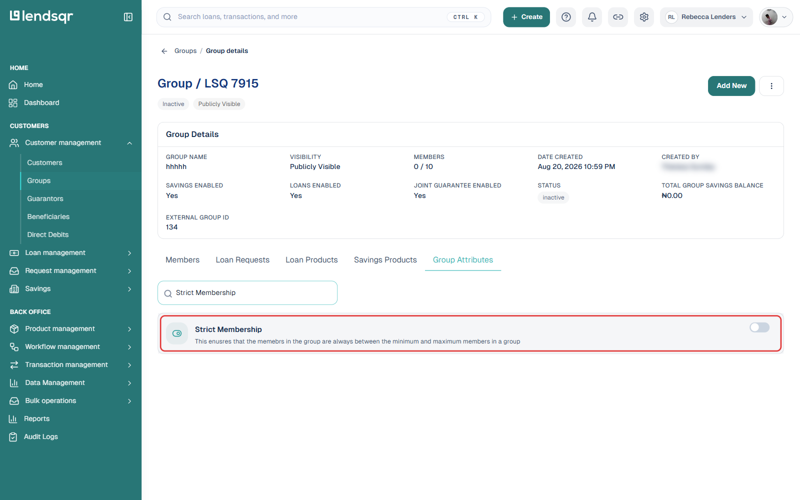 Group Attributes tab filtered to Strict Membership, toggle highlighted