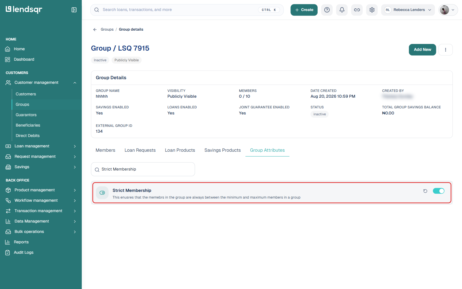Group Attributes tab showing Strict Membership toggled on with revert icon
