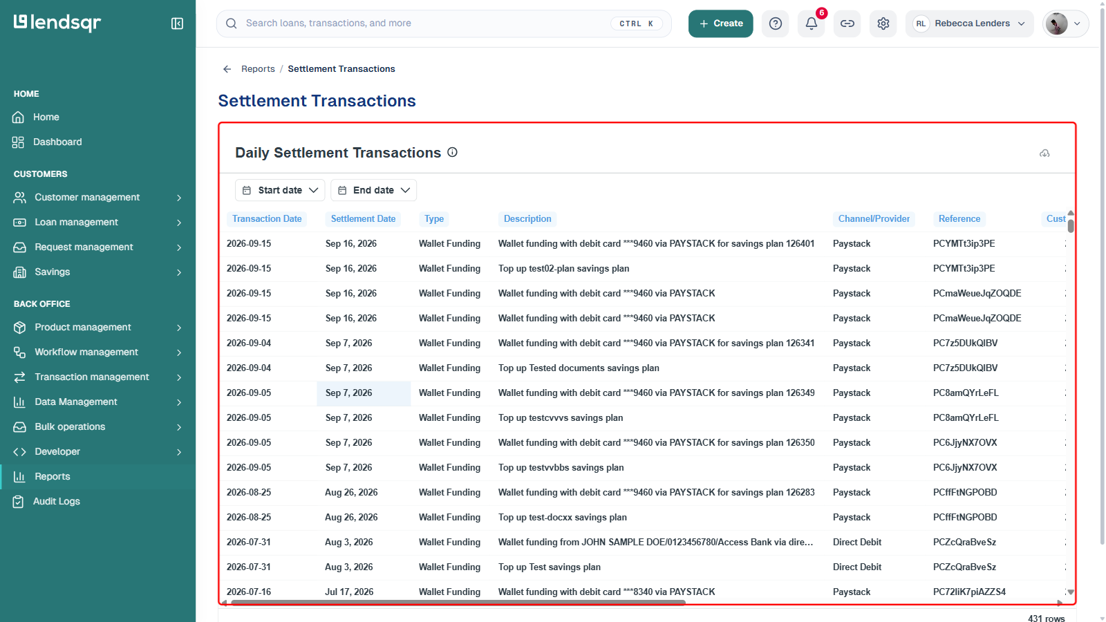 Settlement Transactions report